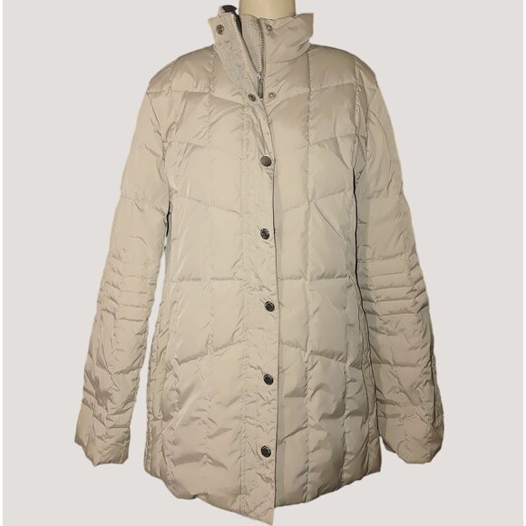 Brooks Brothers Womens Quilted Puffer Coat Beige Full Button Front